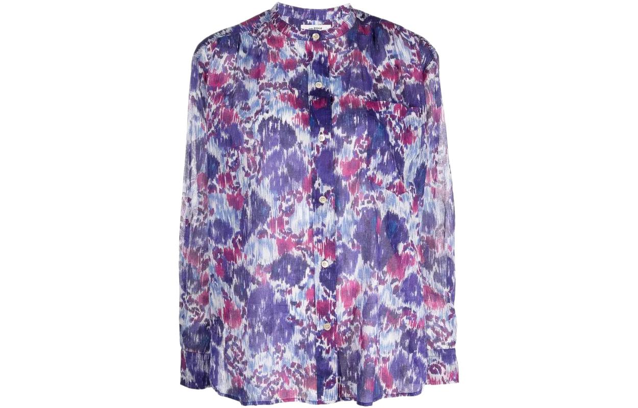 (Women) ISABEL MARANT SS22 Abstract Print Collarless Long-Sleeve Shirt Purple 22PCH023822P033E-30BU