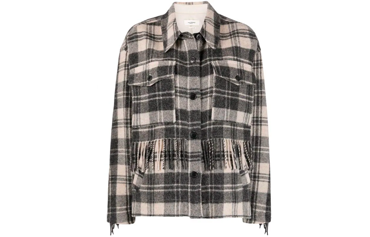 (Women) ISABEL MARANT SS22 Filora Fringe Plaid Shirt Jacket Women’s Grey 22PVE174022P004E-ECBK