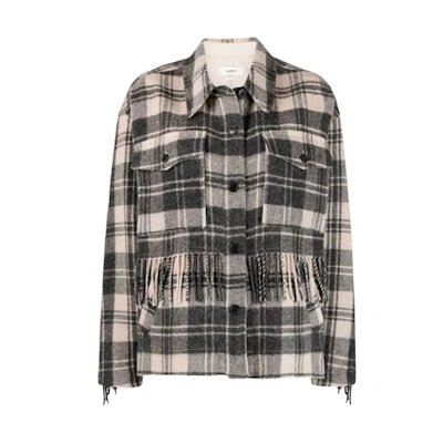 (Women) ISABEL MARANT SS22 Filora Fringe Plaid Shirt Jacket Women’s Grey 22PVE174022P004E-ECBK