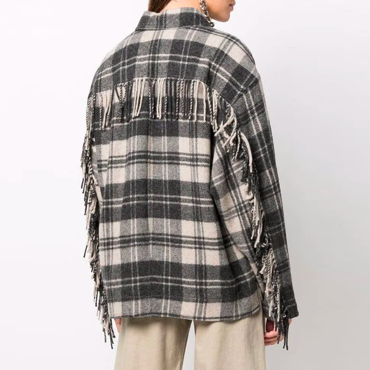 Shop (W) イザベル マラン SS22 フィロラ フリンジ チェック シャツジャケット レディース グレー 22PVE174022P004E-ECBK