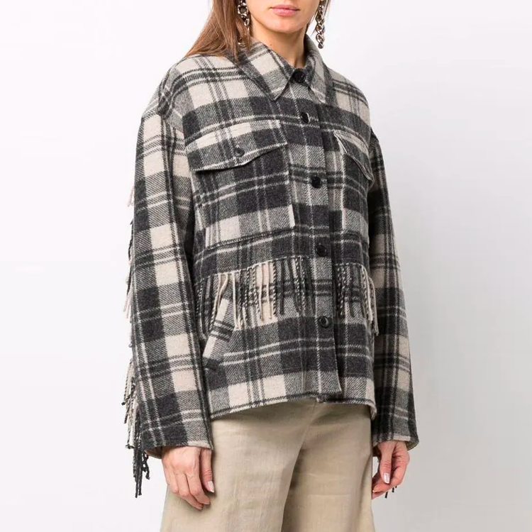 Purchase (W) イザベル マラン SS22 フィロラ フリンジ チェック シャツジャケット レディース グレー 22PVE174022P004E-ECBK