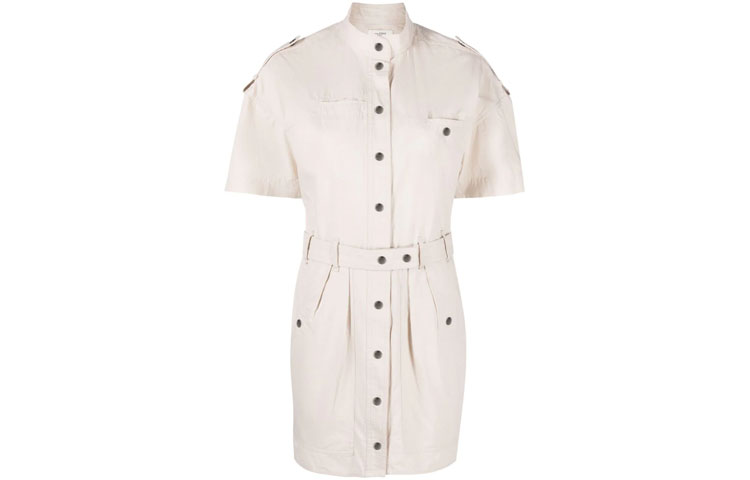 (Women) ISABEL MARANT SS22 Rodwell Shirt-Style Short Sleeve Dress Nude Womens. 22PRO211222P019E-23EC