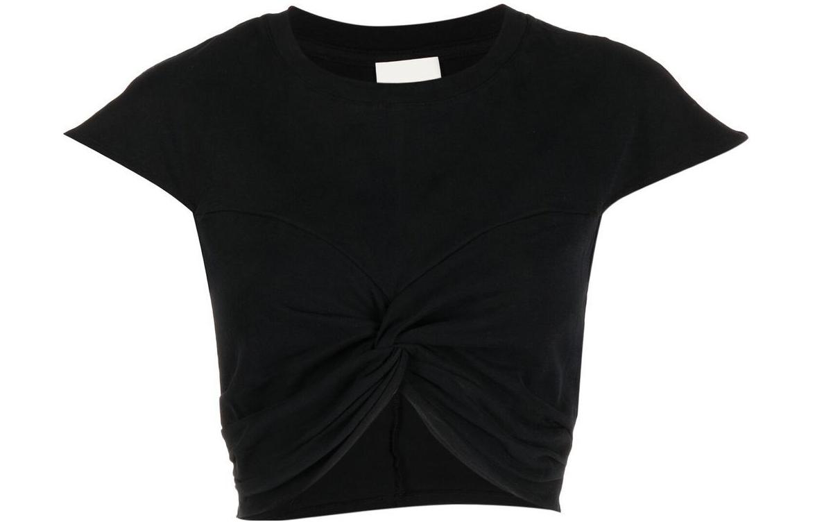 (Women) ISABEL MARANT SS23 Black Ruched Detail Cropped T-Shirt. TS0044FAA1N41I-01BK