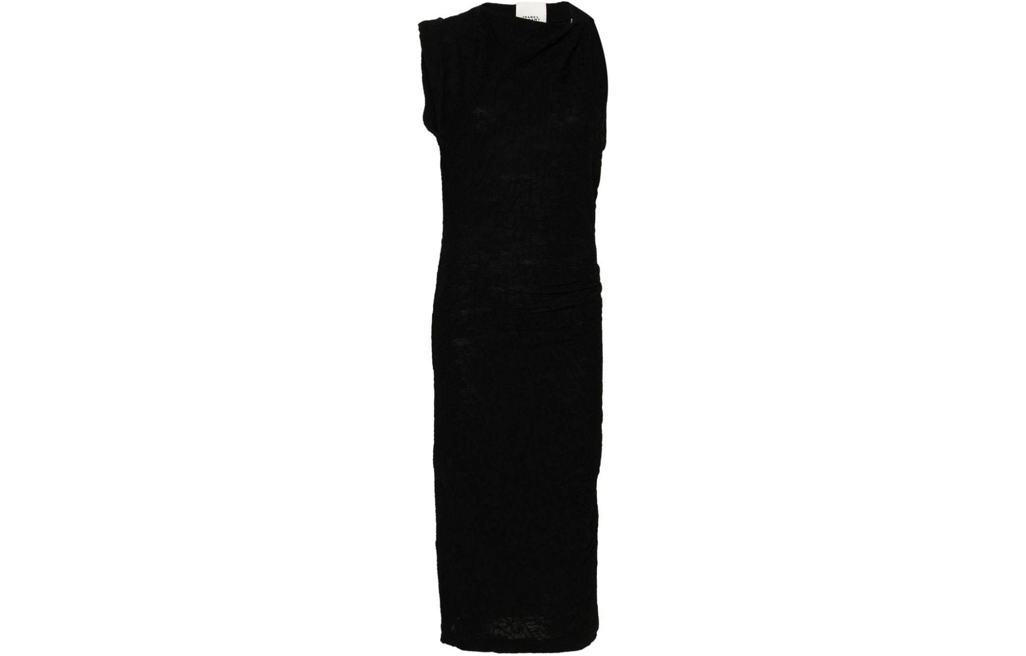 (Women) ISABEL MARANT SS24  Sleeveless Black Maxi Dress with Ruched Detailing. RO0360FAB1K03I-01BK