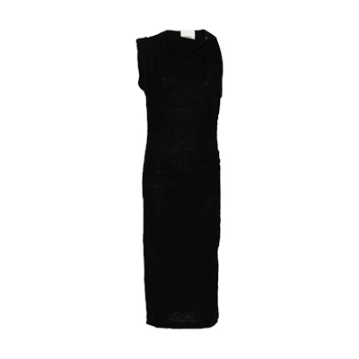 (Women) ISABEL MARANT SS24 Sleeveless Black Maxi Dress with Ruched Detailing. RO0360FAB1K03I-01BK