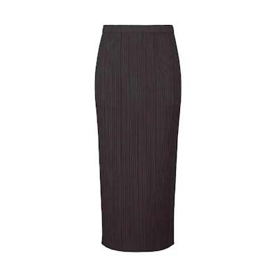 (Women) ISSEY MIYAKE Black Solid Pleated Midi Pencil Skirt Casual Wear PP41JG146-09