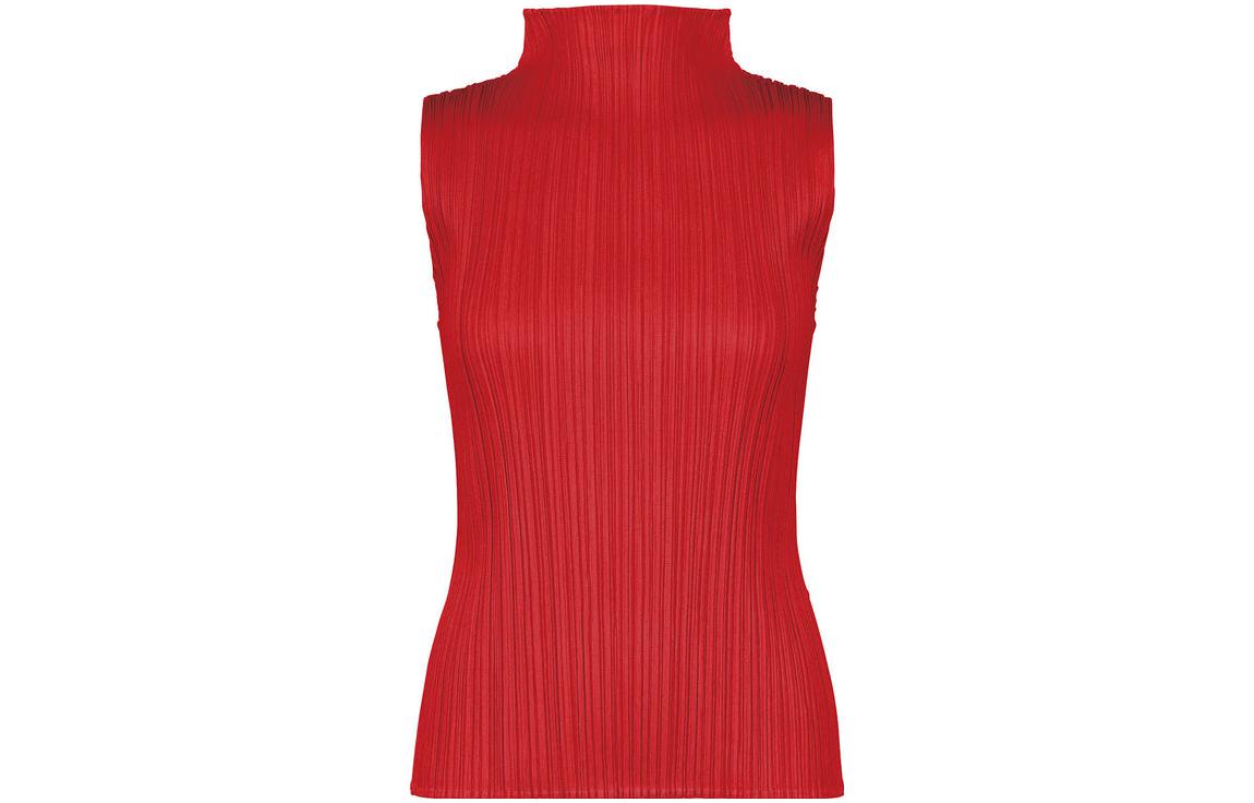 (Women) ISSEY MIYAKE  Solid Pleated Slim Sleeveless High Neck Tee. PP55JK802-24