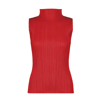 (Women) ISSEY MIYAKE Solid Pleated Slim Sleeveless High Neck Tee. PP55JK802-24