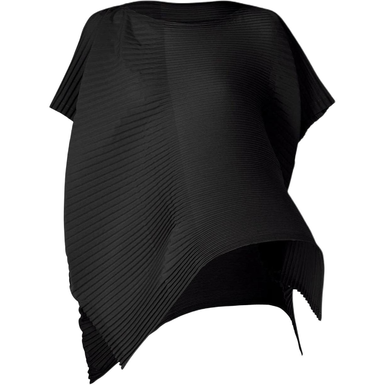 (Women) ISSEY MIYAKE FW22  Black Asymmetric Pleated Sun Protection Shirt. IM23FJ120-15