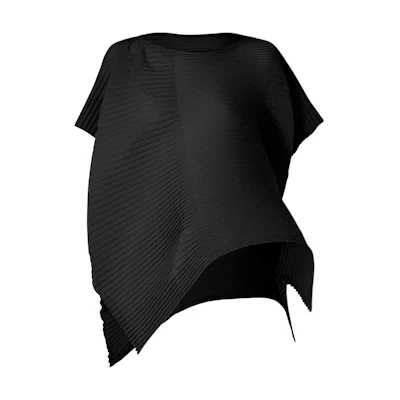(Women) ISSEY MIYAKE FW22 Black Asymmetric Pleated Sun Protection Shirt. IM23FJ120-15