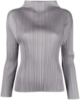 (Women) ISSEY MIYAKE FW22 Gray Pleated High-Neck Long-Sleeve Shirt PP28JK104-12 (Women) ISSEY MIYAKE FW22 Gray Pleated High-Neck Long-Sleeve Shirt PP28JK104-12