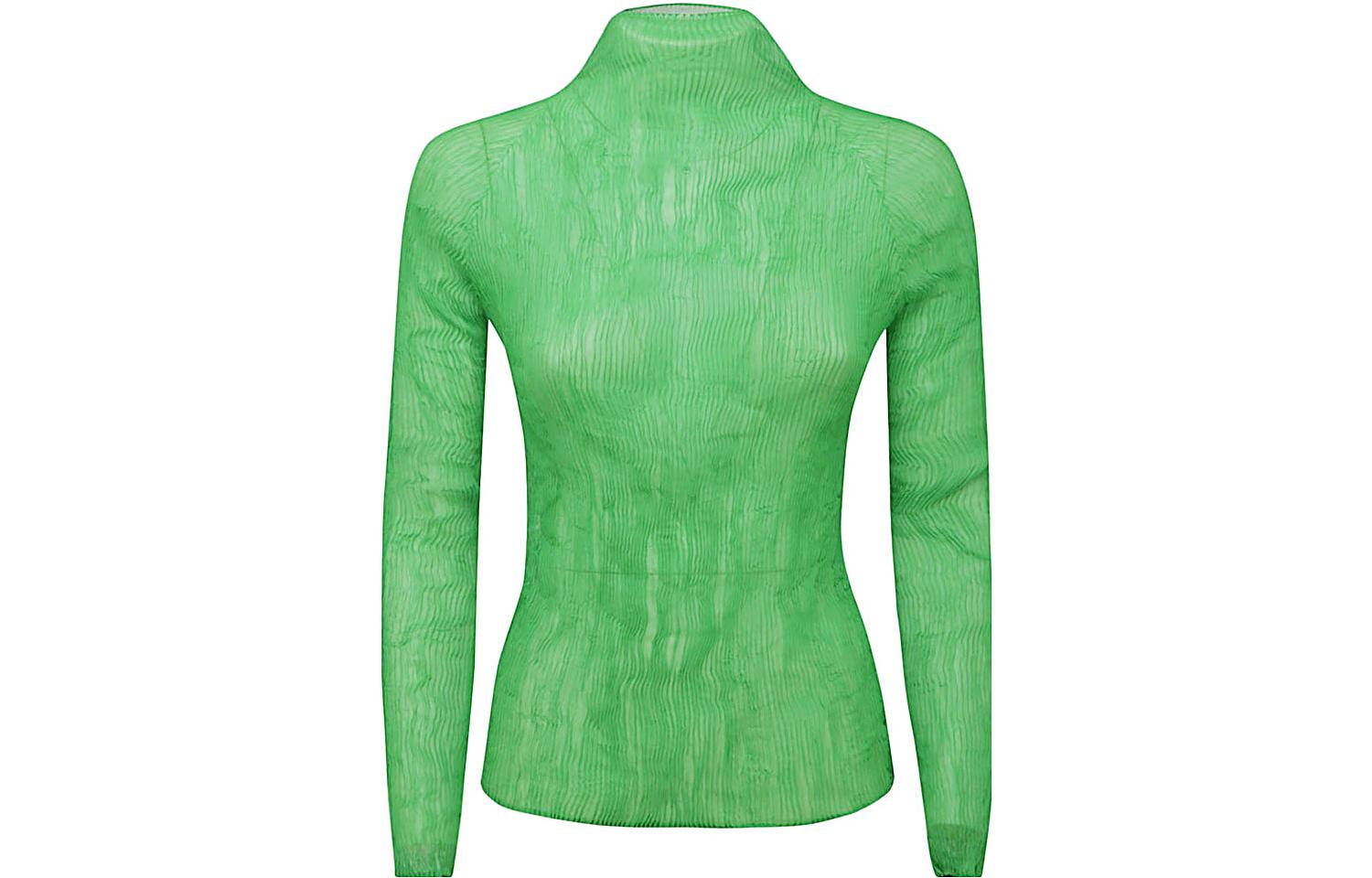 (Women) ISSEY MIYAKE FW22 Textured High Neck Long Sleeve Tee Women’s Green IM28FJ410-62