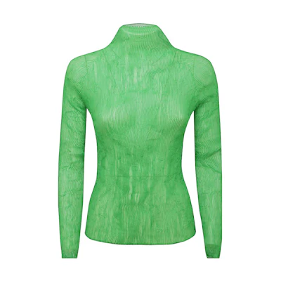(Women) ISSEY MIYAKE FW22 Textured High Neck Long Sleeve Tee Women’s Green IM28FJ410-62