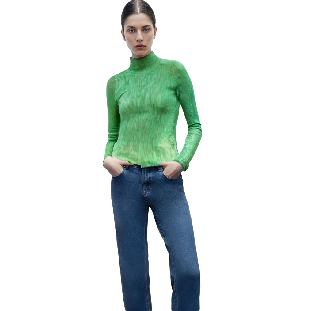 Shop (W) ISSEY MIYAKE FW22 綠色高領長袖紋理上衣 女款 IM28FJ410-62