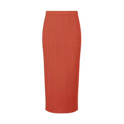 (Women) ISSEY MIYAKE Solid Pleated Knit Maxi Skirt Women’s Orange Red. PP41JG146-26