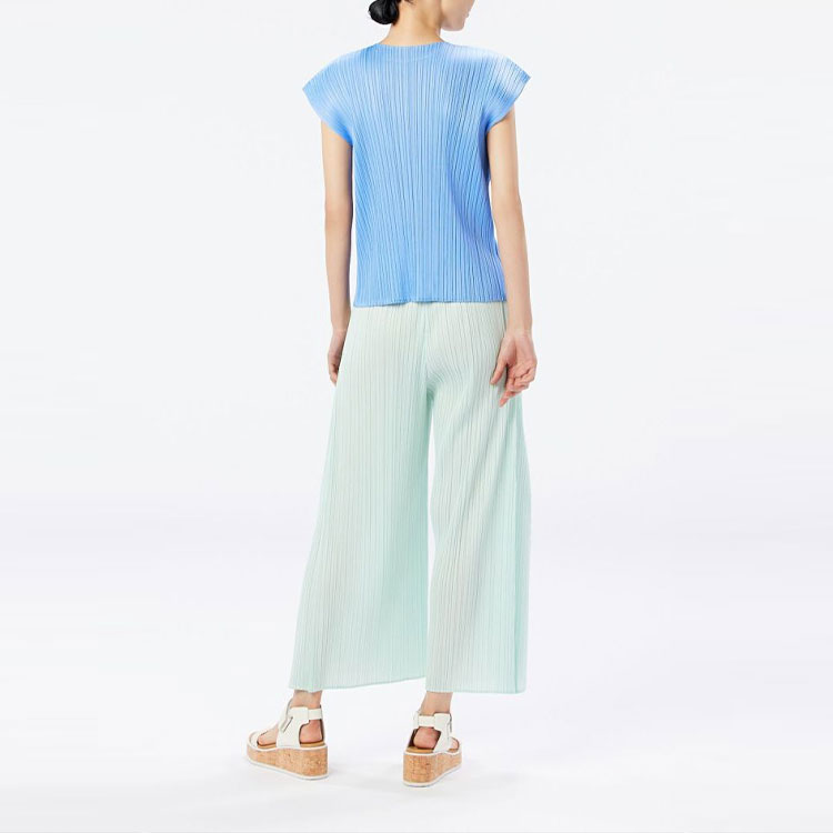 Shop (W) ISSEY MIYAKE SS22 綠色寬鬆固體百褶褲 PP21JF155-64