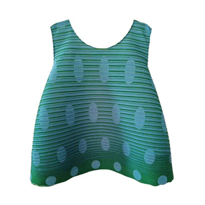 (Women) ISSEY MIYAKE SS24 Green Polka Dot Color Block Tank Top. PP46 JK441-06