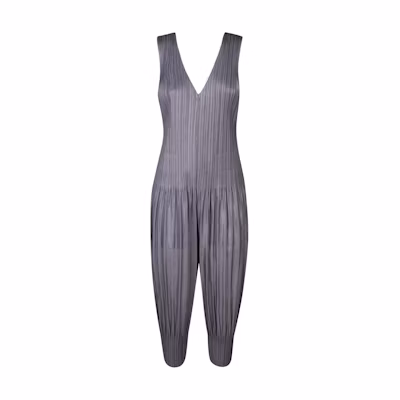 (Women) ISSEY MIYAKE SS24 Grey Loose Fit V-Neck Sleeveless Jumpsuit. PP47JI40412
