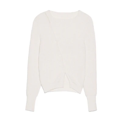 (Women) Jacquemus Asymmetric Fitted Round-Neck Cardigan Knit Sweater. 23H202KN002