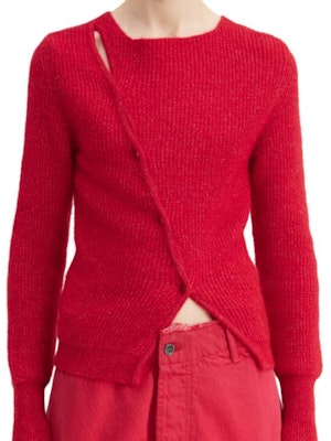 (Women) Jacquemus Asymmetric Fitted Round-Neck Cardigan Knit Sweater. 23H202KN002 7
