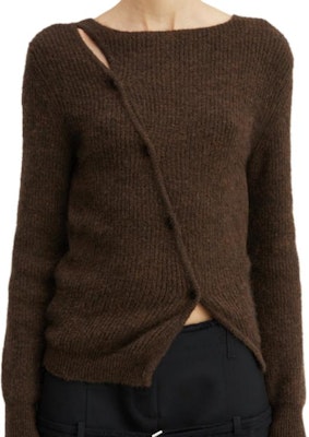 (Women) Jacquemus Asymmetric Fitted Round-Neck Cardigan Knit Sweater. 23H202KN002 10