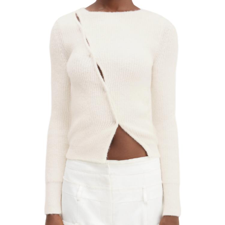 Details for (Women) Jacquemus  Asymmetric Fitted Round-Neck Cardigan Knit Sweater. 23H202KN002