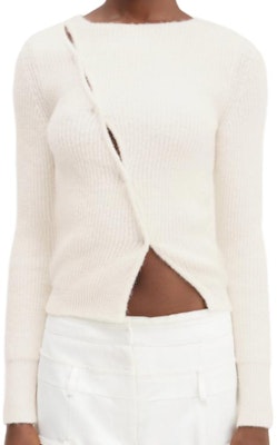 (Women) Jacquemus Asymmetric Fitted Round-Neck Cardigan Knit Sweater. 23H202KN002 Details for (Women) Jacquemus Asymmetric Fitted Round-Neck Cardigan Knit Sweater. 23H202KN002
