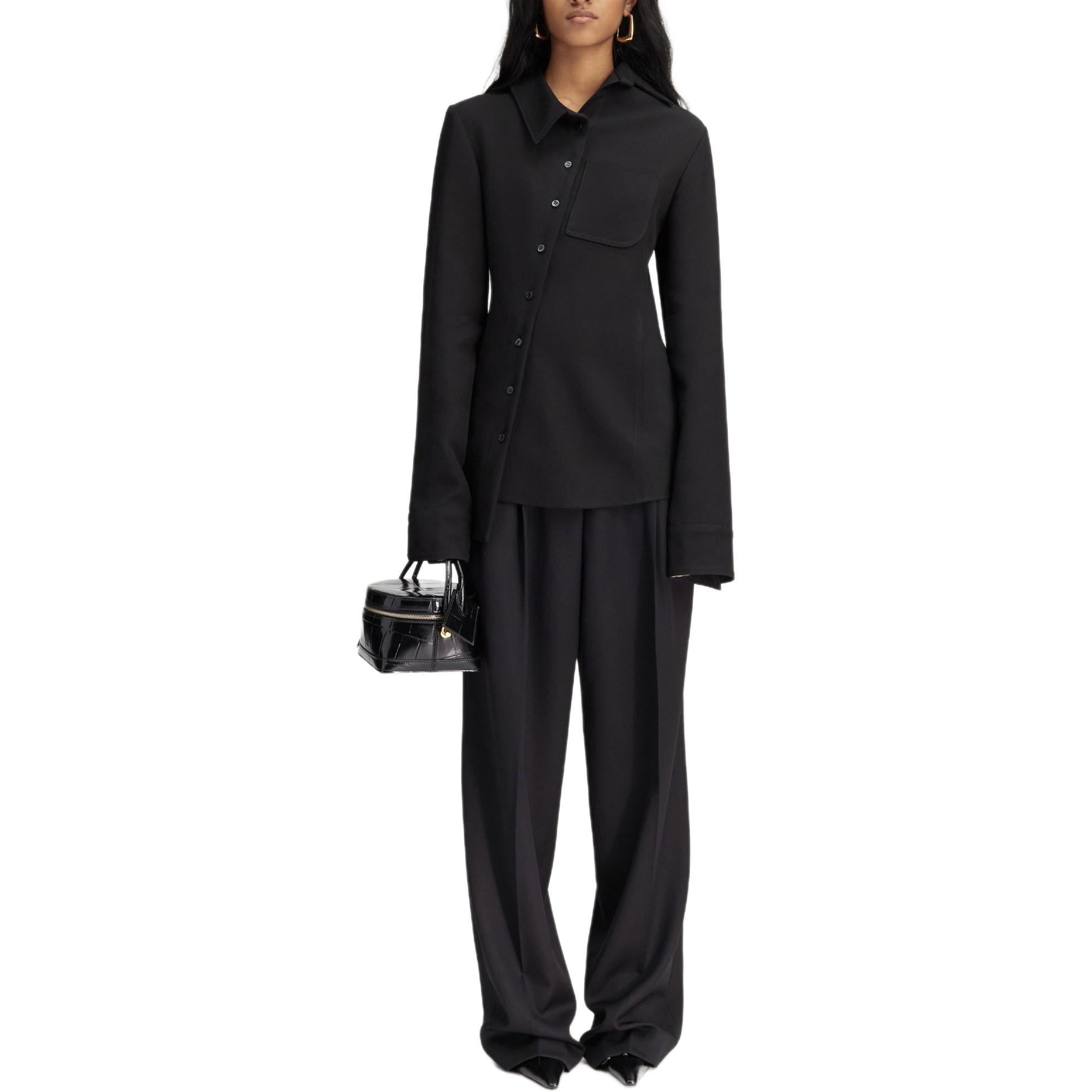Lookbook (W) Jacquemus Kemeja Hitam Lengan Panjang Asimetris dengan Kancing. 241SH062-1544-990