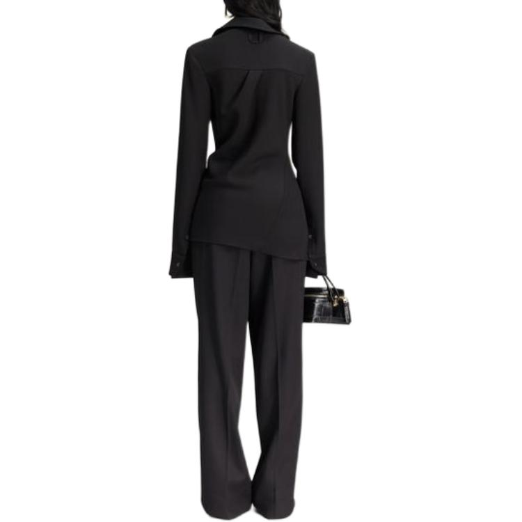 Shop (W) Jacquemus Kemeja Hitam Lengan Panjang Asimetris dengan Kancing. 241SH062-1544-990