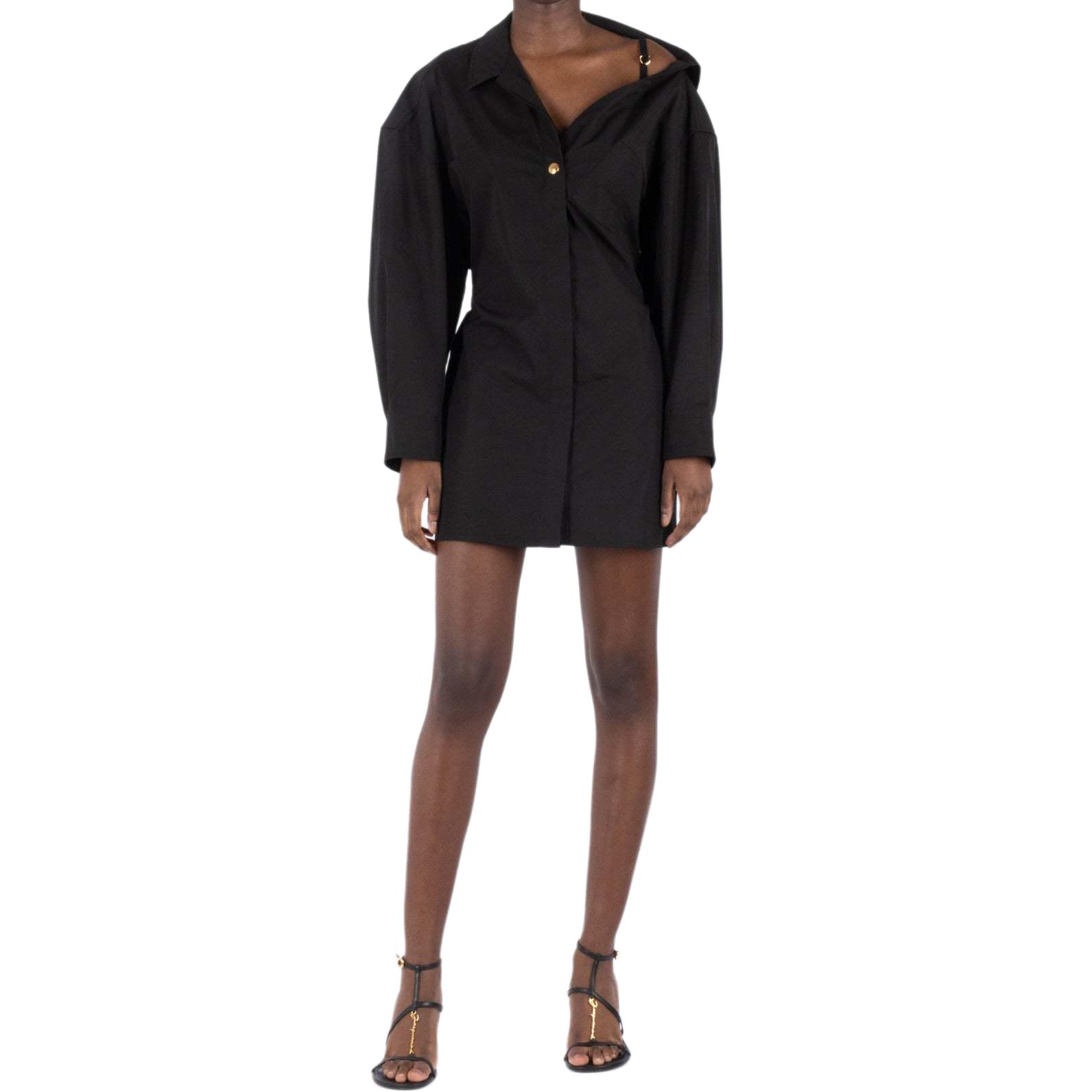 Order (W) Jacquemus Dress Hitam Lengan Panjang Oversized dengan Ikat Pinggang dan Kantong. 24E241DR094-1519990