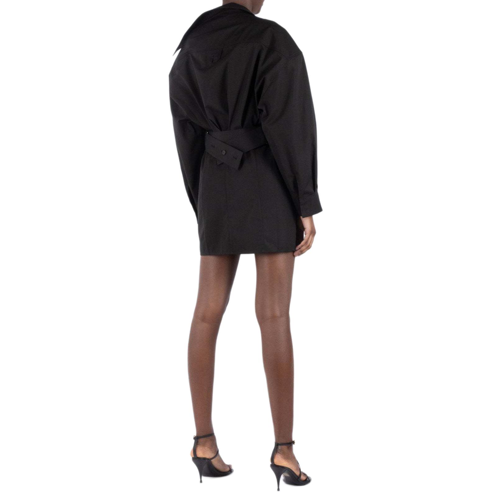 Purchase (W) Jacquemus Dress Hitam Lengan Panjang Oversized dengan Ikat Pinggang dan Kantong. 24E241DR094-1519990