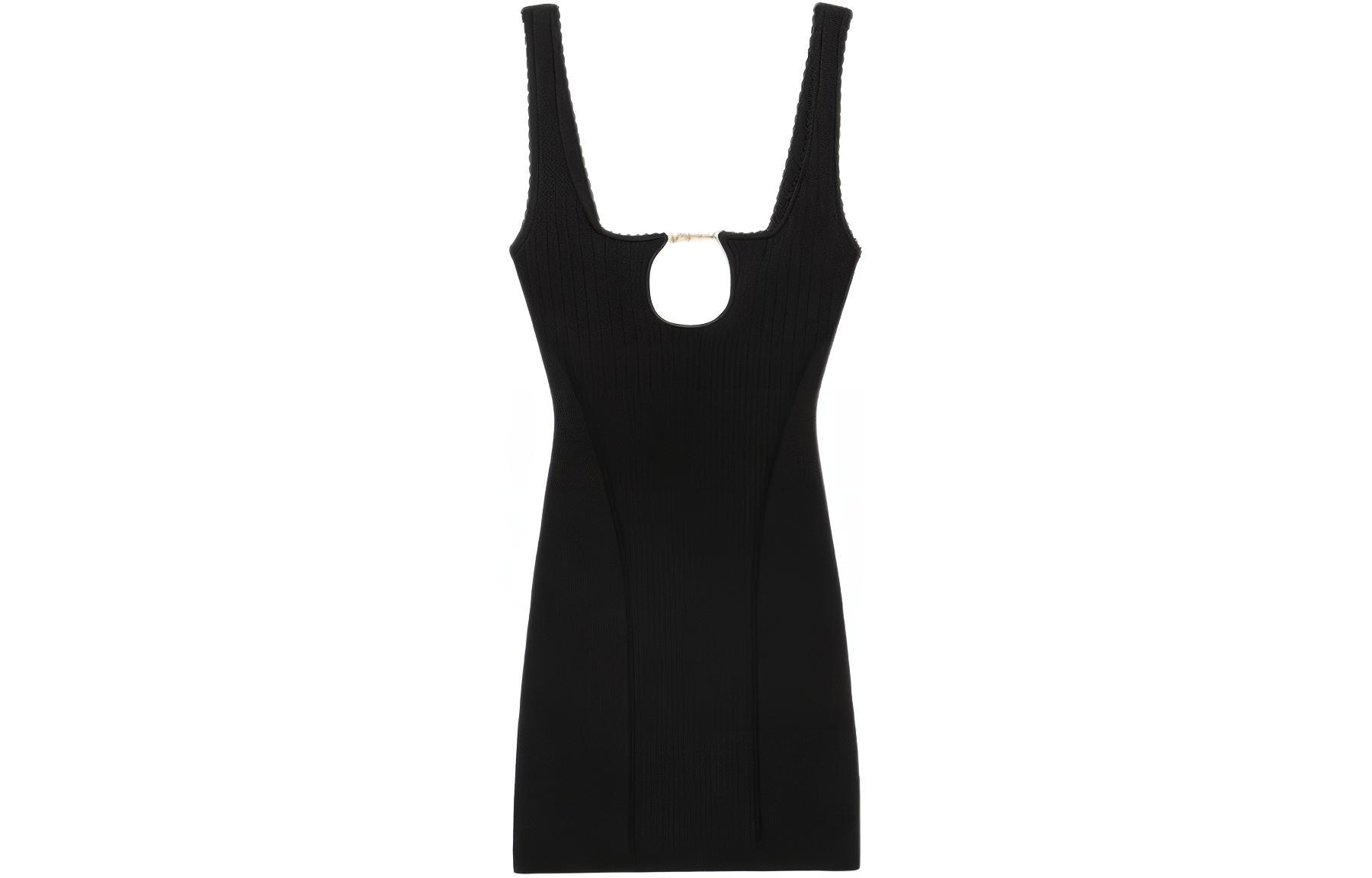 Order (W) Jacquemus Dress Hitam Kasual Slip Aksen Metalik Pullover. 241KN355-2355-990