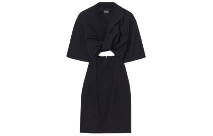 Order (W) ジャックムス ブラック ミニマリスト Vネック スリムフィット 半袖ドレス. 241DR088-2003-990