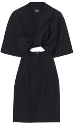 (Women) Jacquemus Black Minimalist V-Neck Slim Fit Short Sleeve Dress. 241DR088-2003-990 Order (Women) Jacquemus Black Minimalist V-Neck Slim Fit Short Sleeve Dress. 241DR088-2003-990