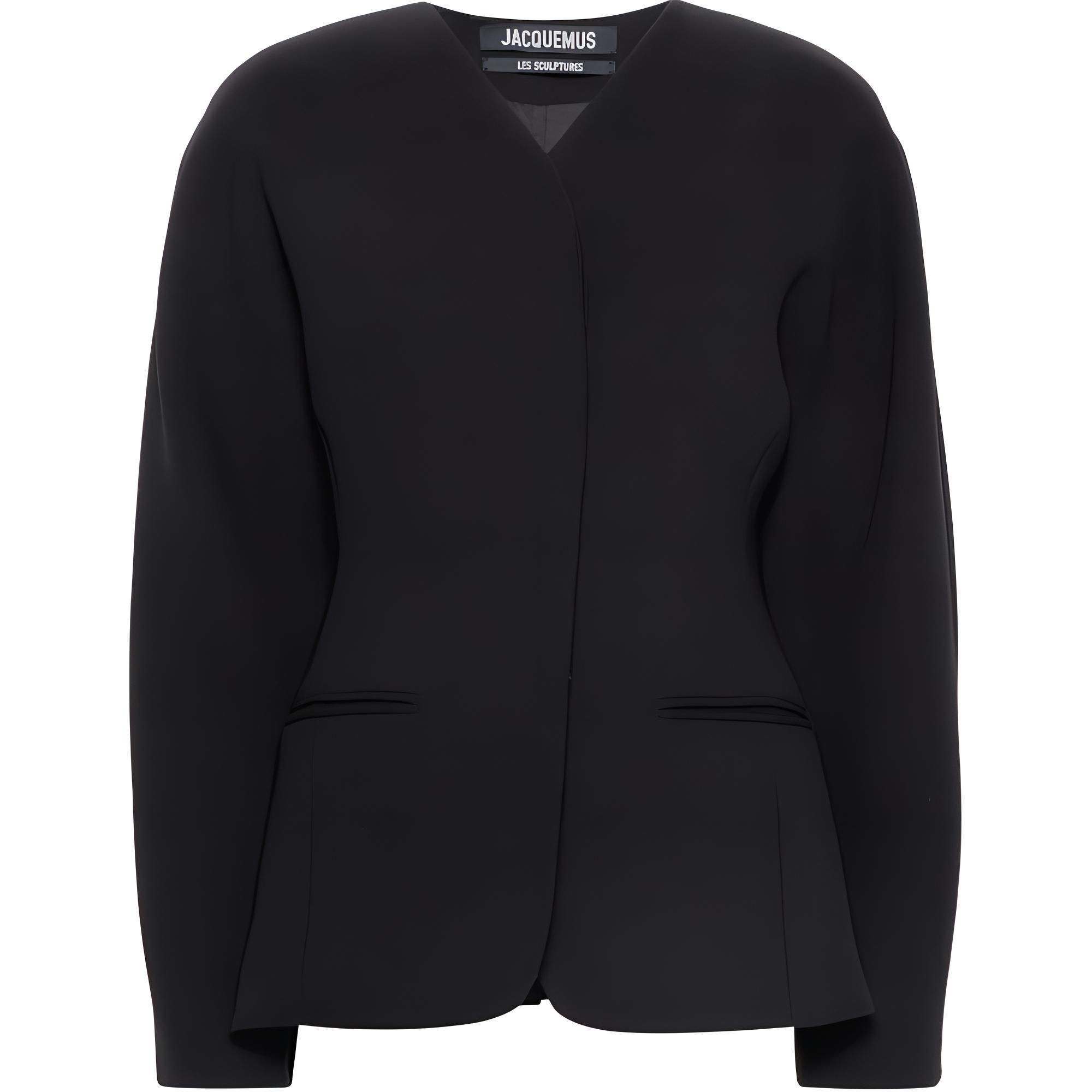 (Women) Jacquemus  Black Solid Oval V-Neck Slim Fit Long Sleeve Blazer Jacket 24E241JA0451526990