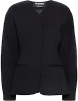 (Women) Jacquemus Black Solid Oval V-Neck Slim Fit Long Sleeve Blazer Jacket 24E241JA0451526990 (Women) Jacquemus Black Solid Oval V-Neck Slim Fit Long Sleeve Blazer Jacket 24E241JA0451526990