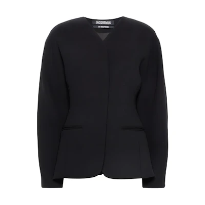 (Women) Jacquemus Black Solid Oval V-Neck Slim Fit Long Sleeve Blazer Jacket 24E241JA0451526990