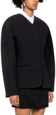 (Women) Jacquemus Black Solid Oval V-Neck Slim Fit Long Sleeve Blazer Jacket 24E241JA0451526990 Purchase (Women) Jacquemus Black Solid Oval V-Neck Slim Fit Long Sleeve Blazer Jacket 24E241JA0451526990
