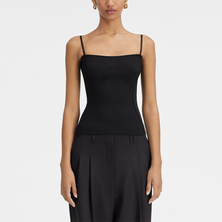 Lookbook (W) ジャックマス ブラック ソリッド リブド ニット スリムフィット タンクトップ 241KN354-2355-990