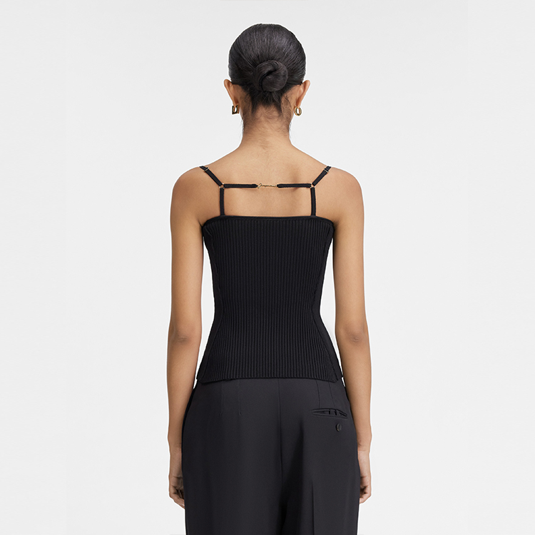 Shop (W) ジャックマス ブラック ソリッド リブド ニット スリムフィット タンクトップ 241KN354-2355-990