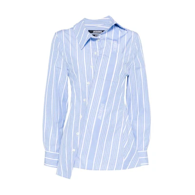 (Women) Jacquemus Blue Striped Asymmetric Collar Long Sleeve Shirt 243SH062-1691-3EV
