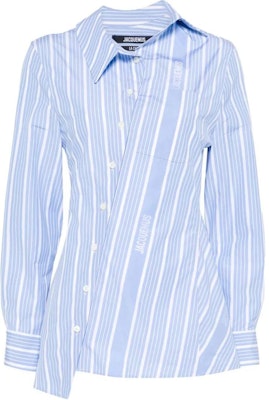 (Women) Jacquemus Blue Striped Asymmetric Collar Long Sleeve Shirt 243SH062-1691-3EV Order (Women) Jacquemus Blue Striped Asymmetric Collar Long Sleeve Shirt 243SH062-1691-3EV