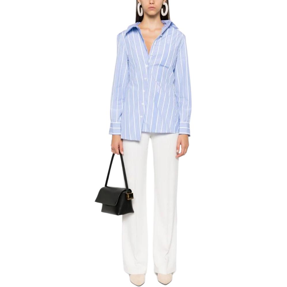 Lookbook (W) Jacquemus Kemeja Lengan Panjang Garis Biru Kerah Asimetris 243SH062-1691-3EV