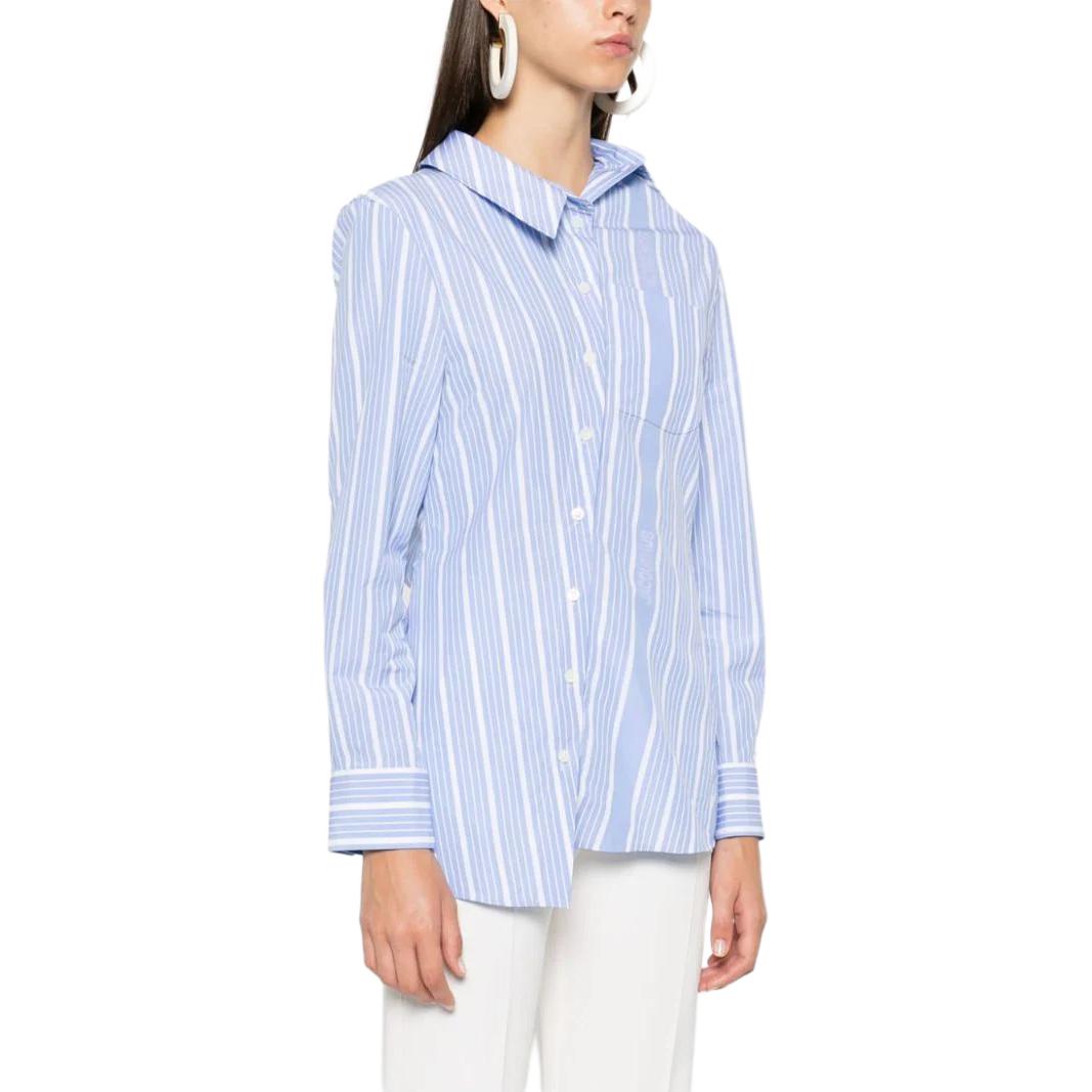 Purchase (W) Jacquemus Kemeja Lengan Panjang Garis Biru Kerah Asimetris 243SH062-1691-3EV