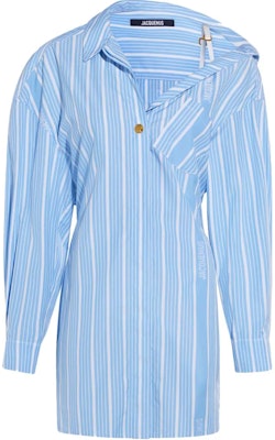 (Women) Jacquemus Blue Striped Asymmetric Neck Button-Up Long Sleeve Dress. 243DR0941691-3EV Order (Women) Jacquemus Blue Striped Asymmetric Neck Button-Up Long Sleeve Dress. 243DR0941691-3EV