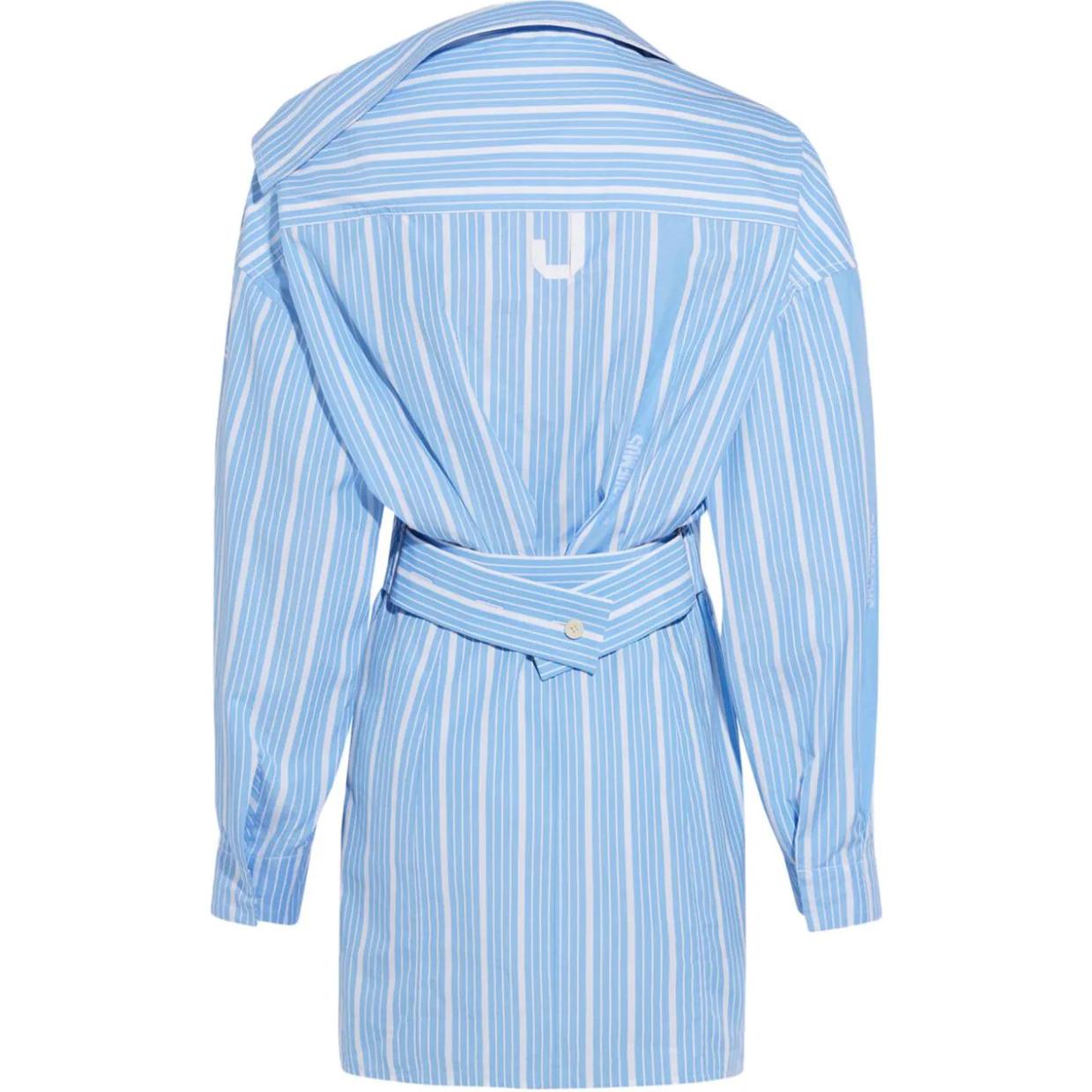 Lookbook (W) Jacquemus Dress Biru Garis Asimetris Lengan Panjang Kancing Depan. 243DR0941691-3EV