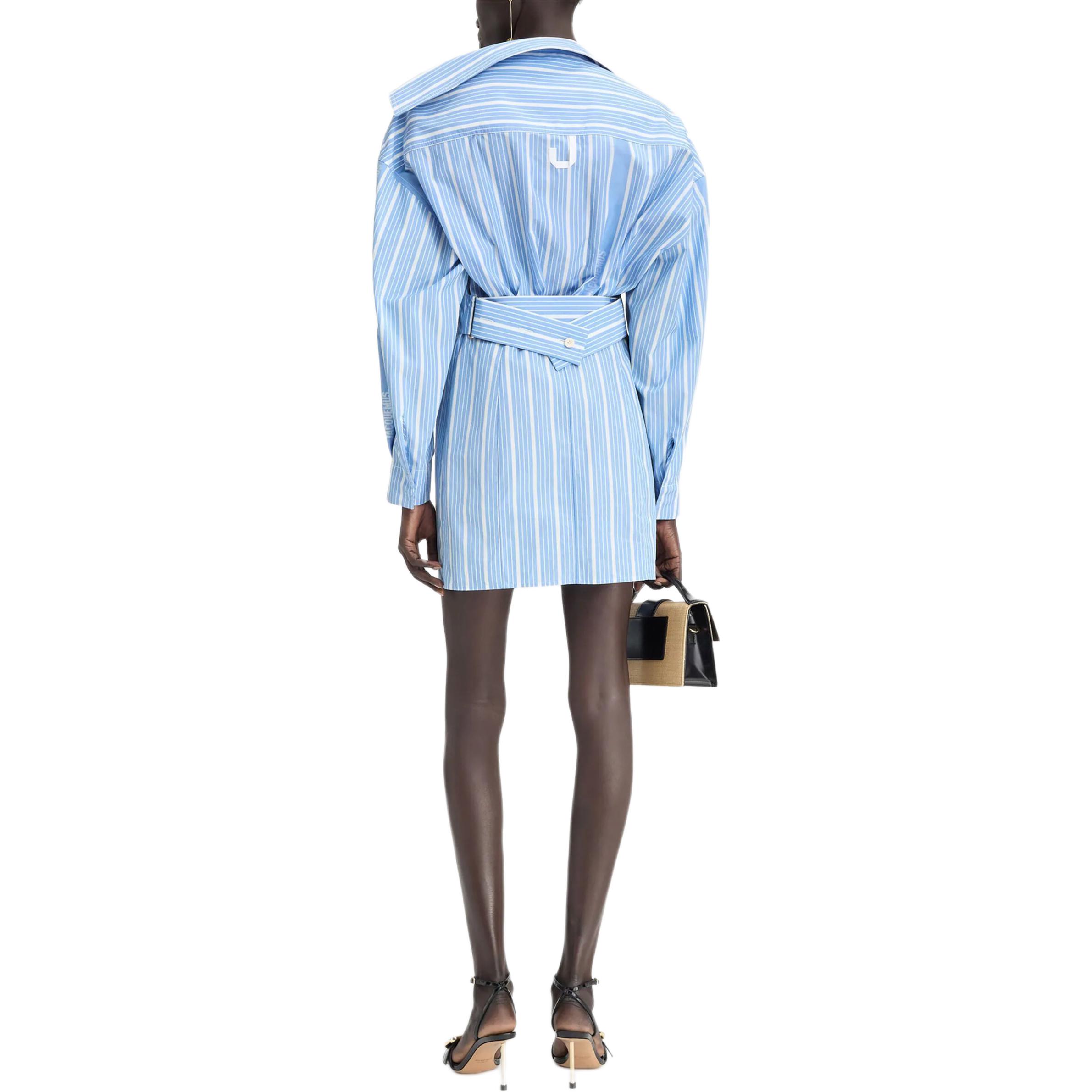 Purchase (W) Jacquemus Dress Biru Garis Asimetris Lengan Panjang Kancing Depan. 243DR0941691-3EV