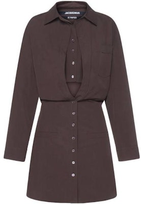 (Women) Jacquemus Brown Solid Long Sleeve Cut-Out Shirt Dress. 221DR0121068850 Buy (Women) Jacquemus Brown Solid Long Sleeve Cut-Out Shirt Dress. 221DR0121068850