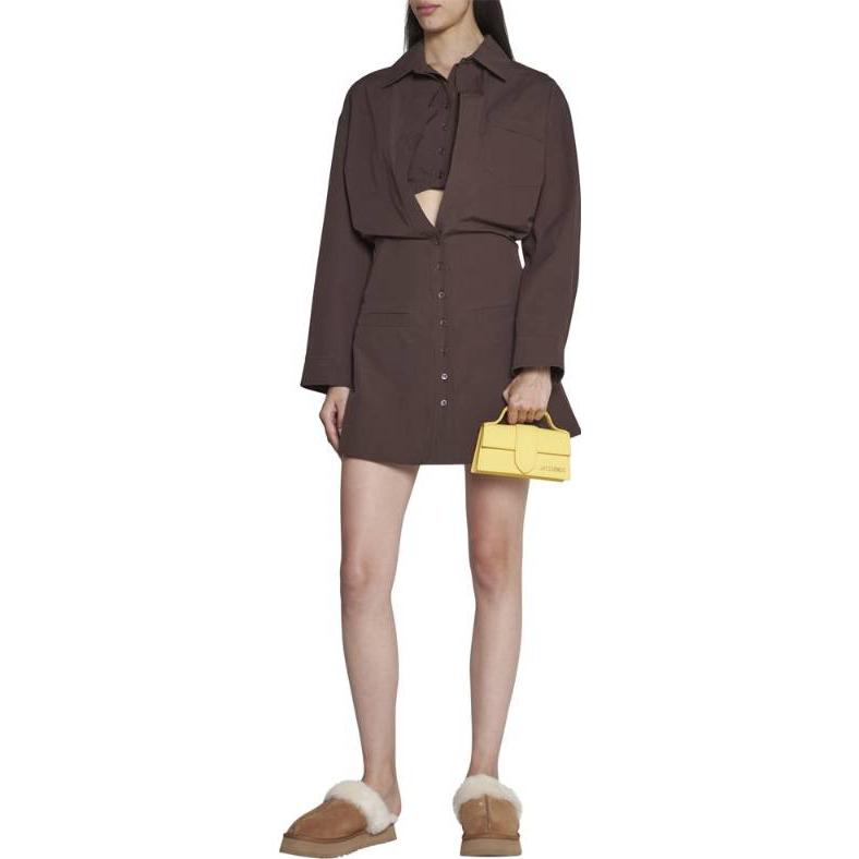 Lookbook (W) Jacquemus Brown Solid Long Sleeve Cut-Out Dress Kemeja Wanita. 221DR0121068850