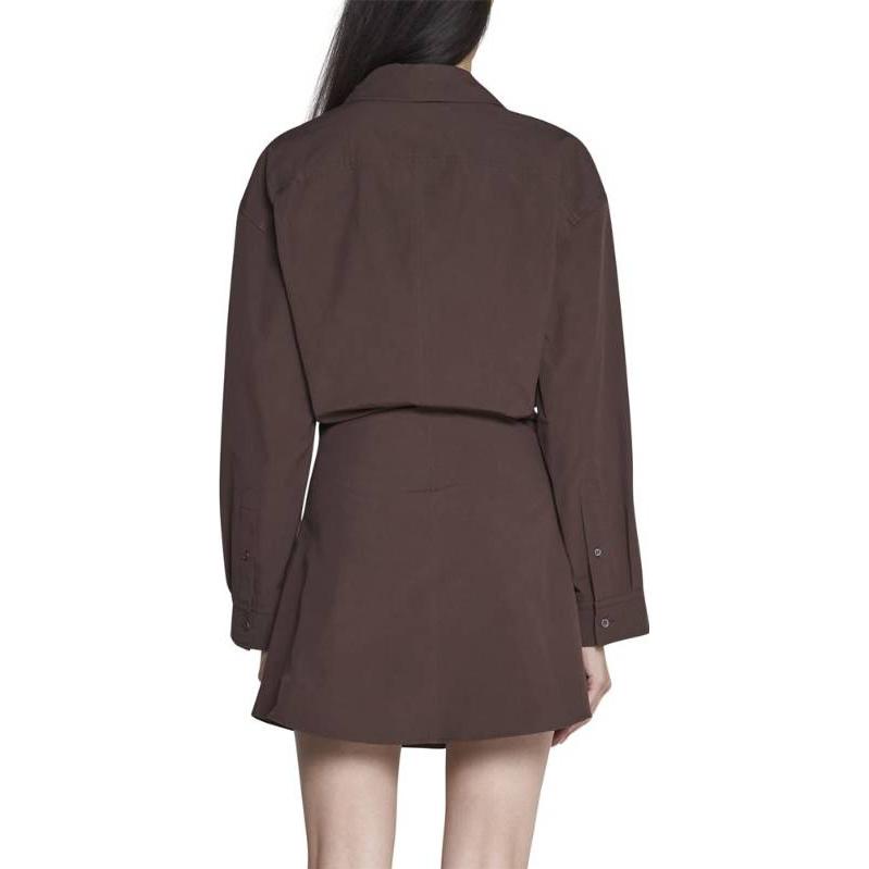 Purchase (W) Jacquemus Brown Solid Long Sleeve Cut-Out Dress Kemeja Wanita. 221DR0121068850